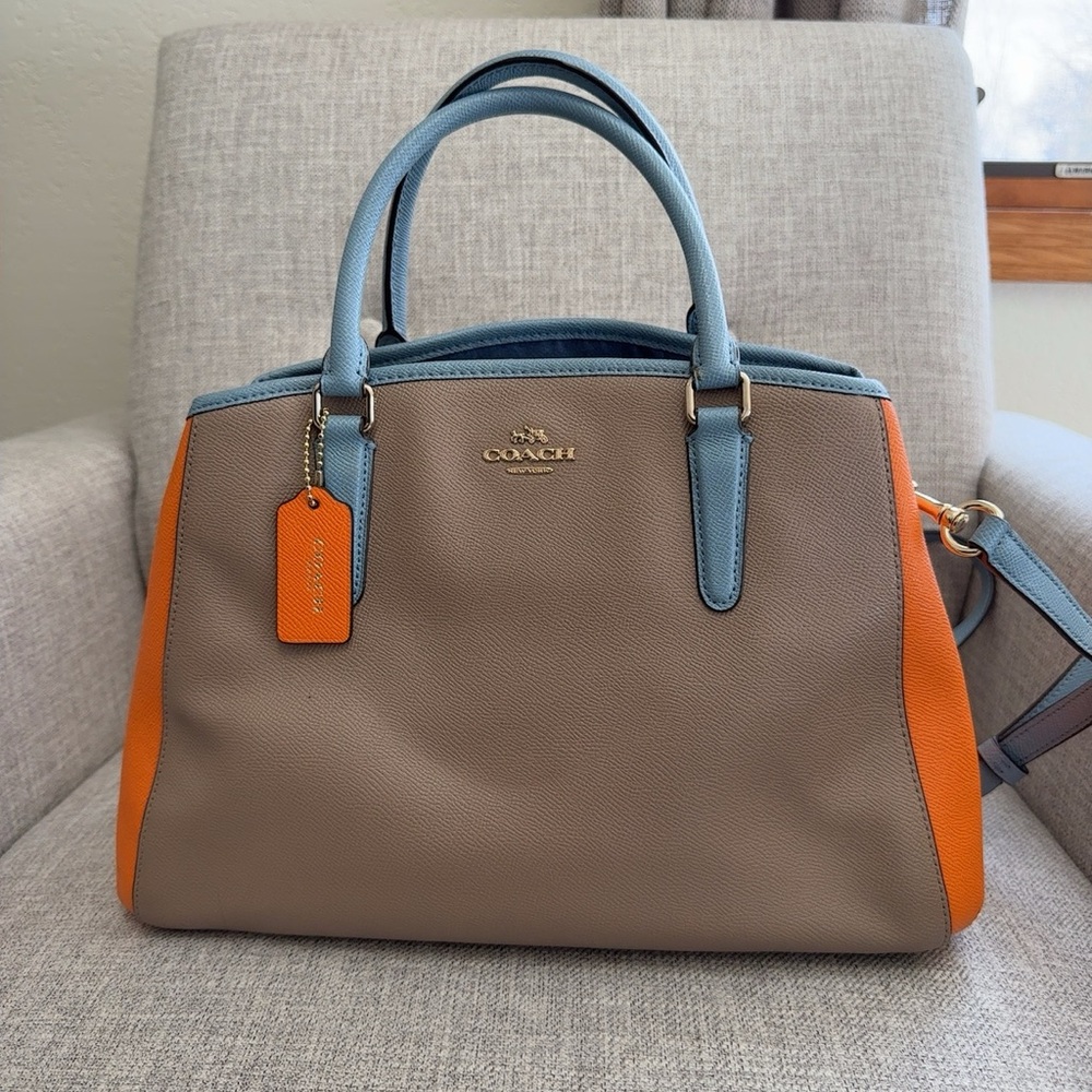 Coach Women's Tan and Orange Leather Satchel Bag